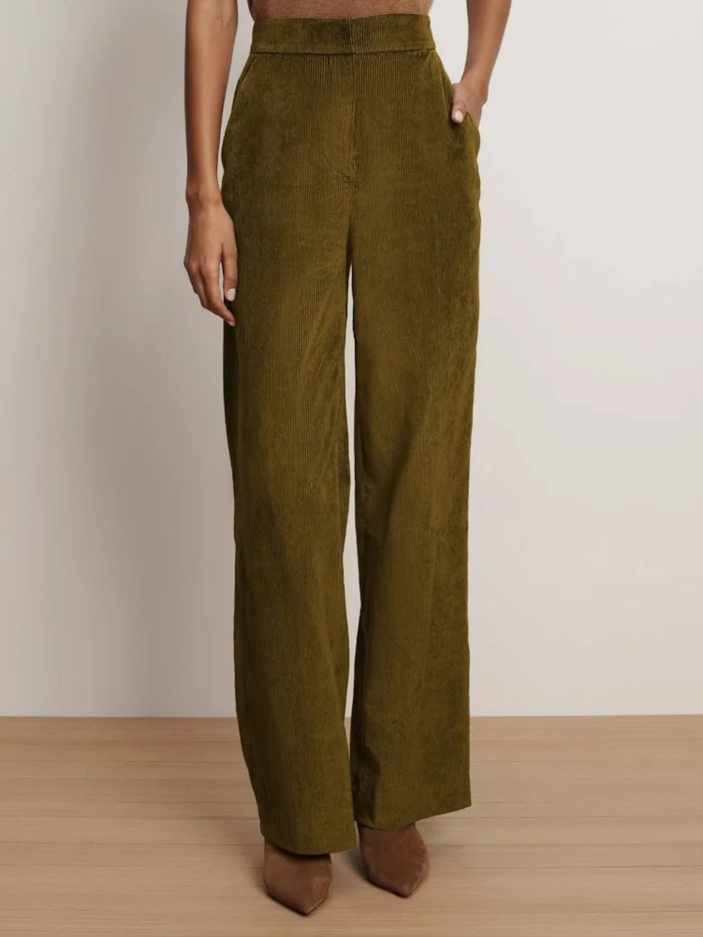 VERONICA BEARD Grigore New Corduroy Green Pants • Wide-Leg High Rise Moss $528